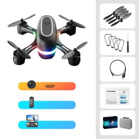 Mini Aerial Photography Gradient LED Remote Control Plane (Option: Black-Double battery-480p)